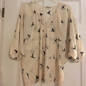 Cream Light Weight blouse with bird design